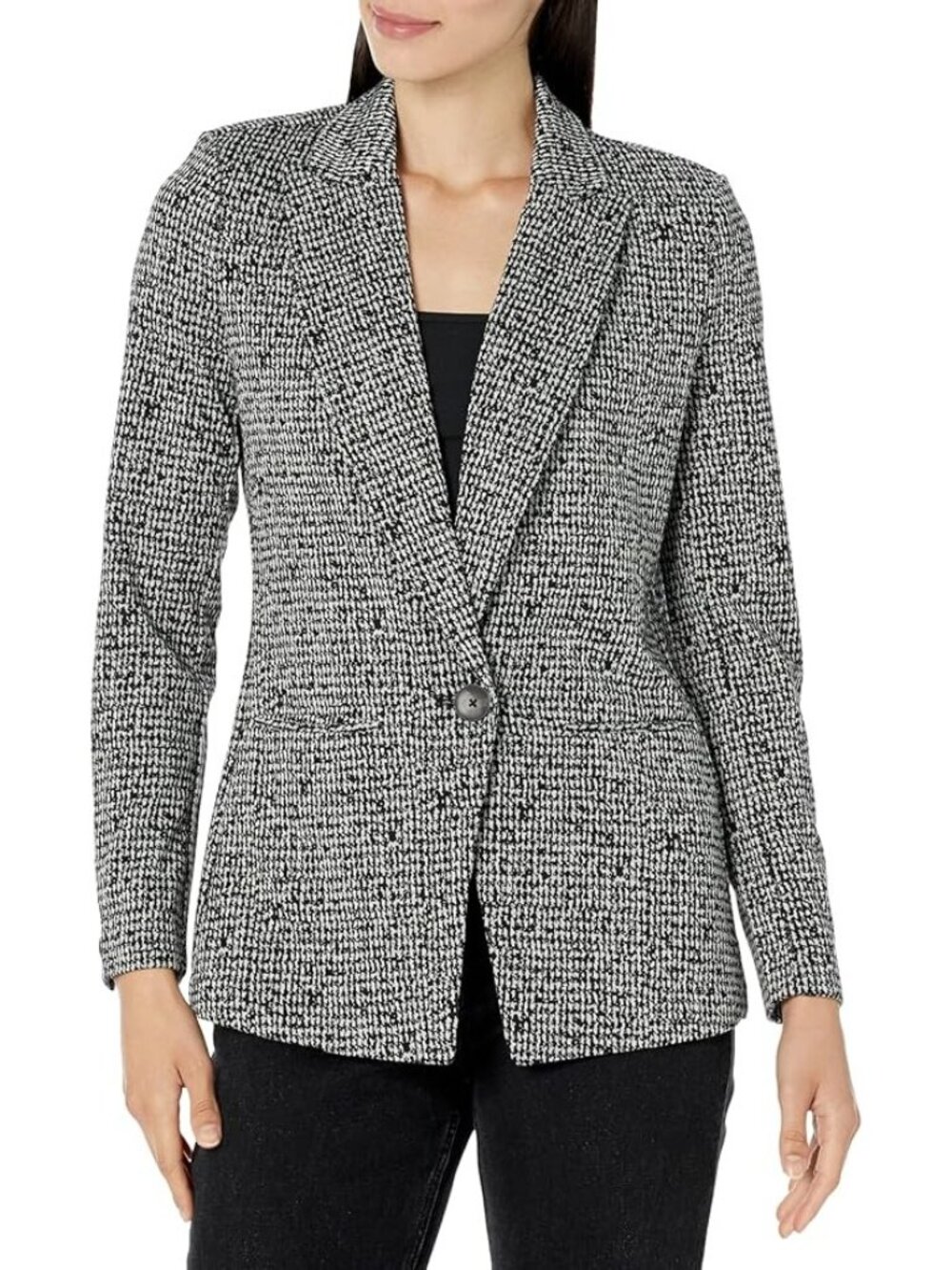 Ann Taylor Blazer Jacket Size 8 Houndstooth  Black White Lined One Button